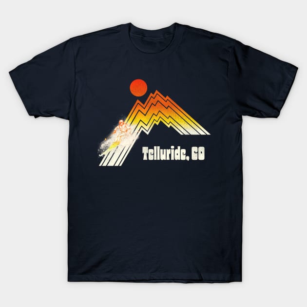 Telluride Colorado 70s/80s Retro Souvenir Style Skiing T-Shirt by darklordpug